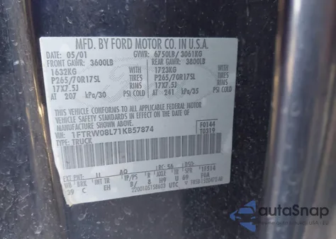 2001 Ford F150 Supercrew z USA, uszkodzony, nr VIN 1FTRW08L71KB57874